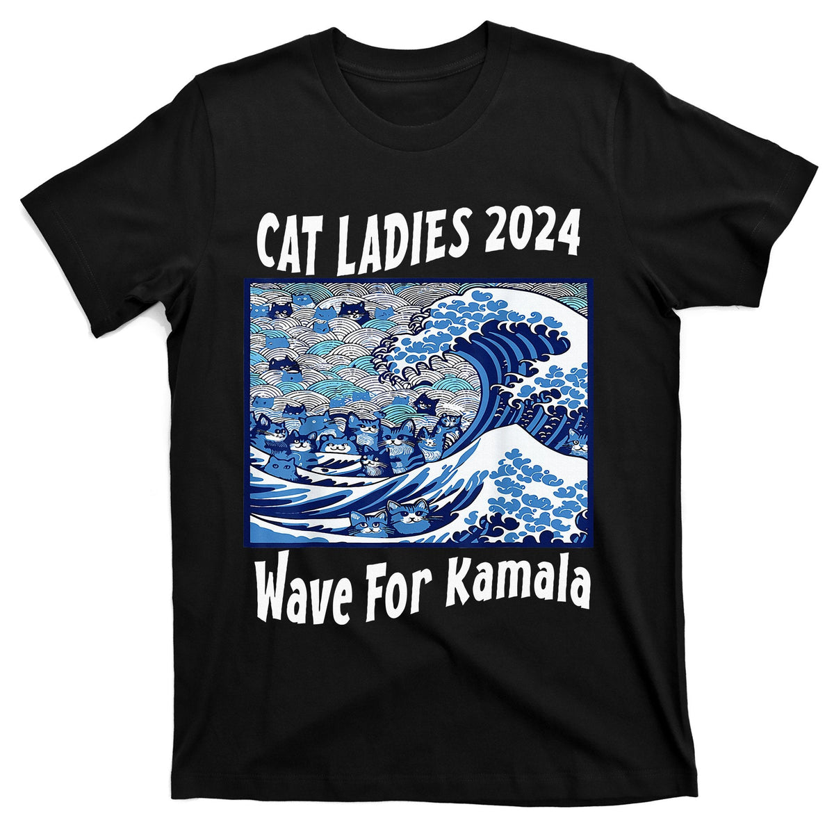 Blue Cat Ladies 2024 Wave For Kamala Funny T-Shirt product image 1