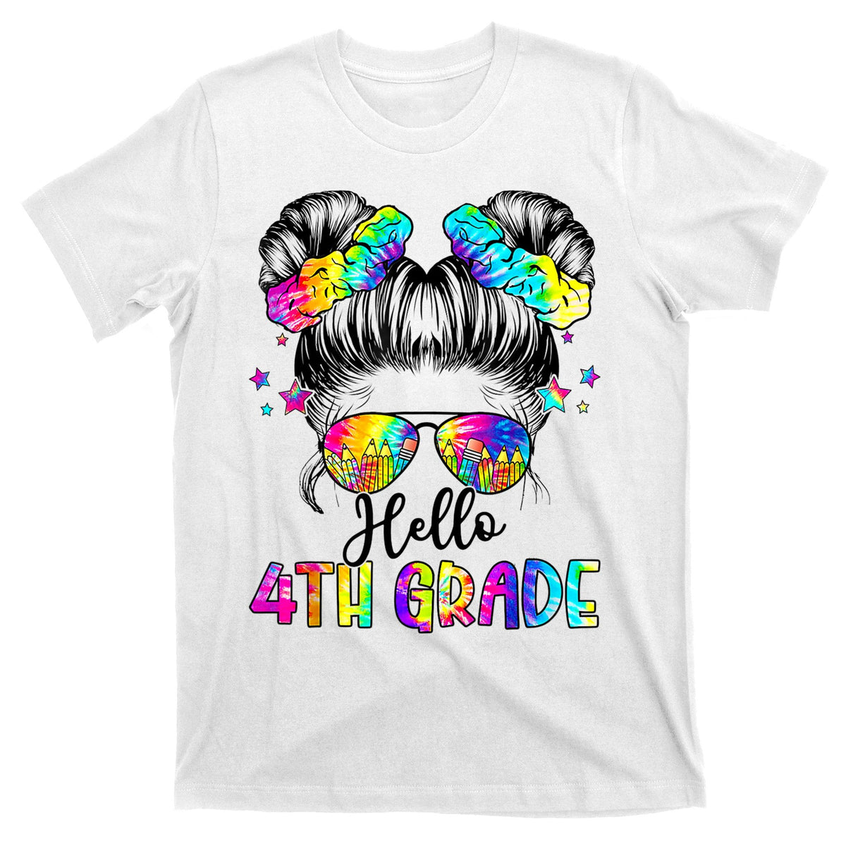 Hello 4th Grade Messy Hair Bun Girl Back To School First product image 1