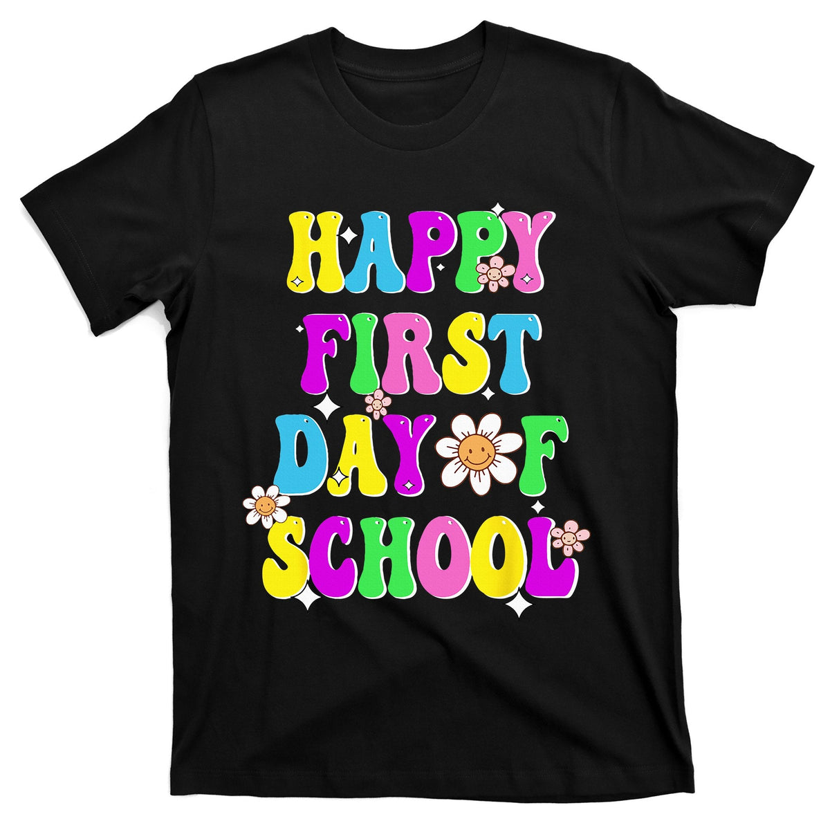 Happy First Day Of School Groovy Back To Funny Black T-Shirt product image 1