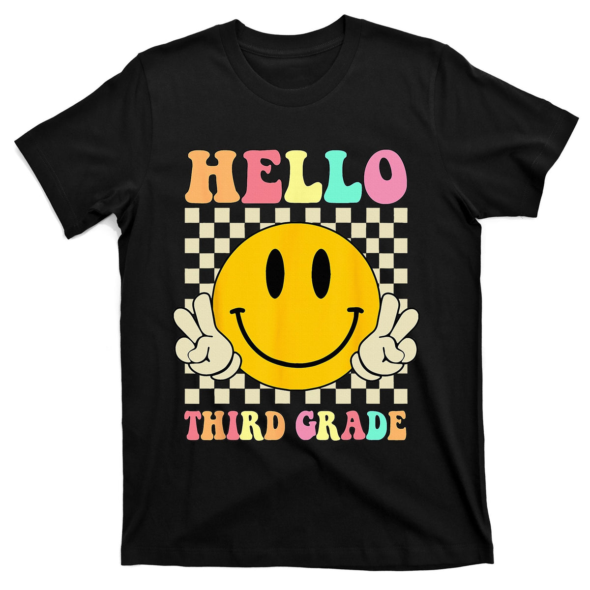 Hello Third Grade Hippie Smile Face 3rd Back To School product image 1