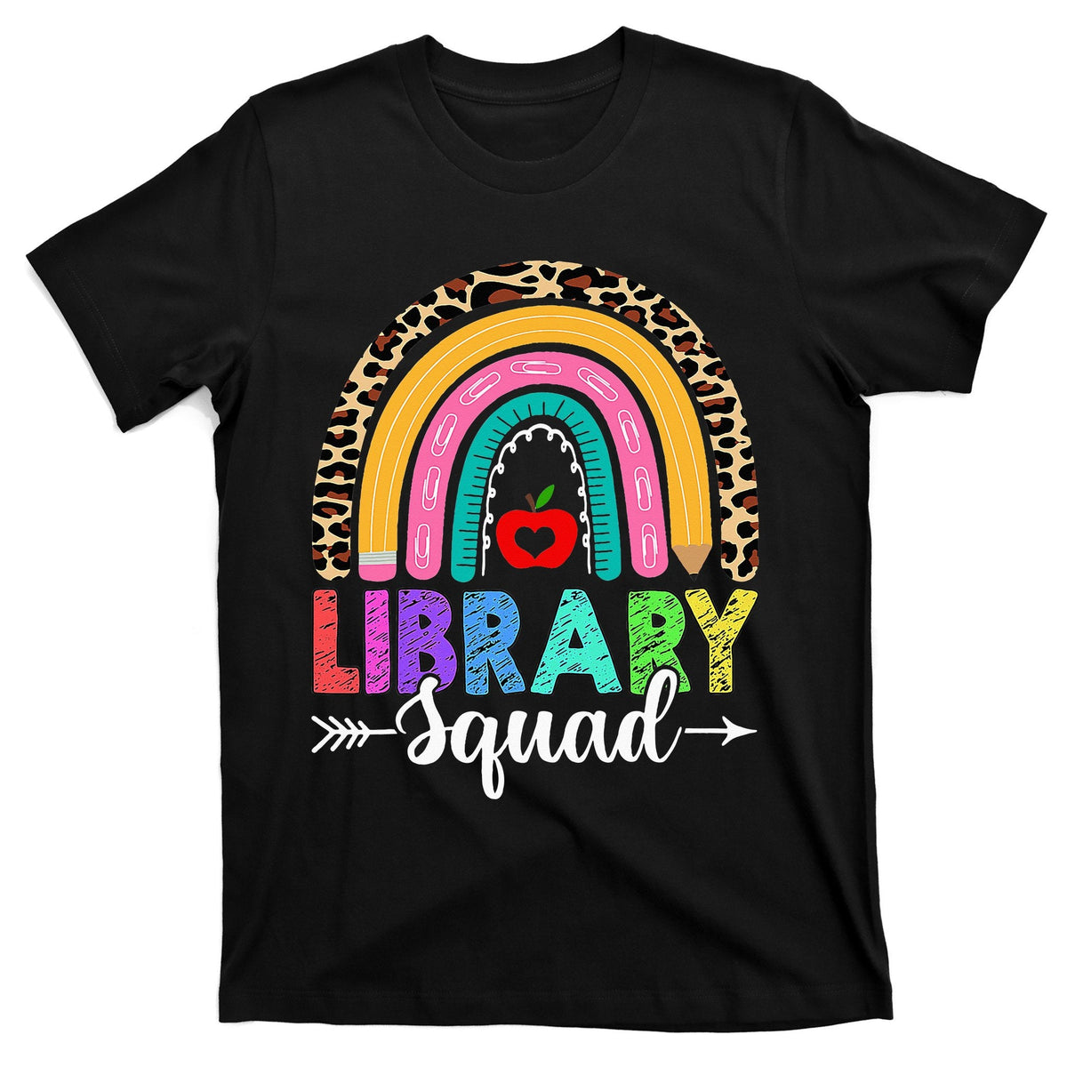 Library Squad Rainbow Leopard Teacher Back To School T-Shirt product image 1