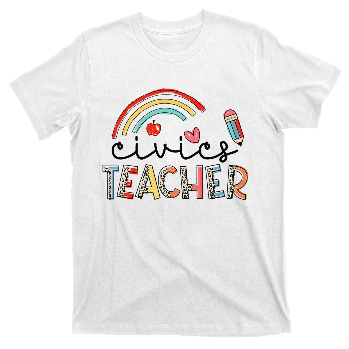 Rainbow Leopard Civics Teacher Funny Back To School T-Shirt product image 1